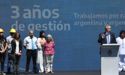El presidente Alberto Fernández durante una celebración por sus tres años de gestión de Gobierno.