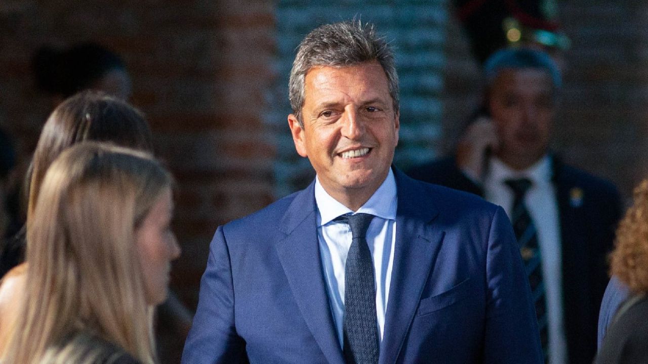 El precandidato a presidente de Unión por la Patria, Sergio Tomás Massa, durante un acto del Gobierno Nacional.
