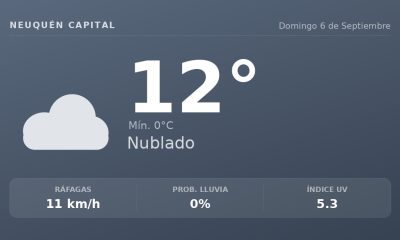 Clima en Neuquén Capital del Domingo 6 de Septiembre: máxima de 11.5°C y cielo nublado